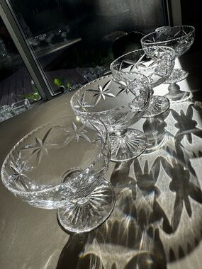 Stuart Crystal England Coupe Glasses Set Starburst Cut Sherbet Champagne